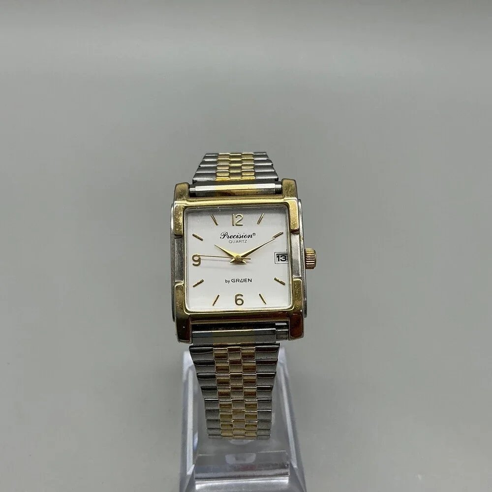 Gruen Precision Womens Watch 28mm White Dial Two Tone Bracelet Date New Battery
